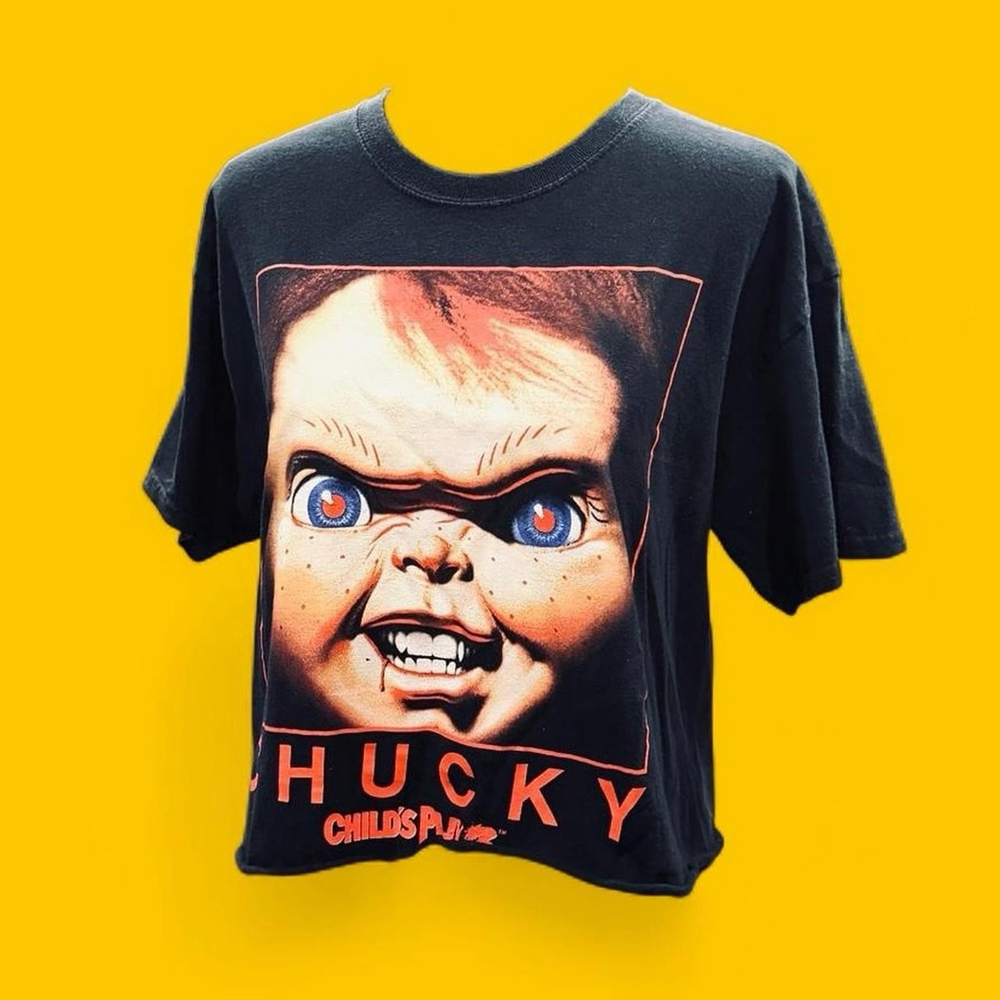 Chucky Child’s Play 3 Horror T-Shirt Large Cropped Black Graphic Movie Tee